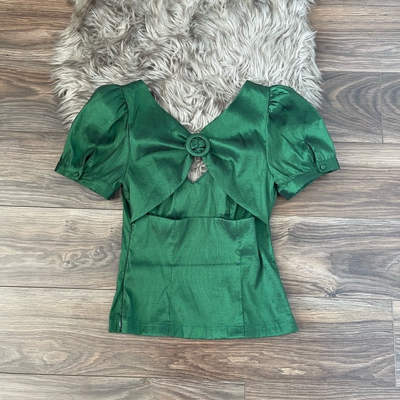 Lulus Emeral Green Puff Sleeve Top (Petite) - Picture 5 of 8